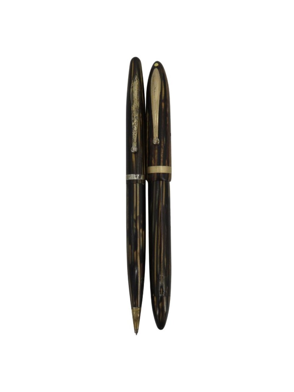 VTG Sheaffer Balance Striated Brown Fountain Pen Mechanical Pencil Set USA